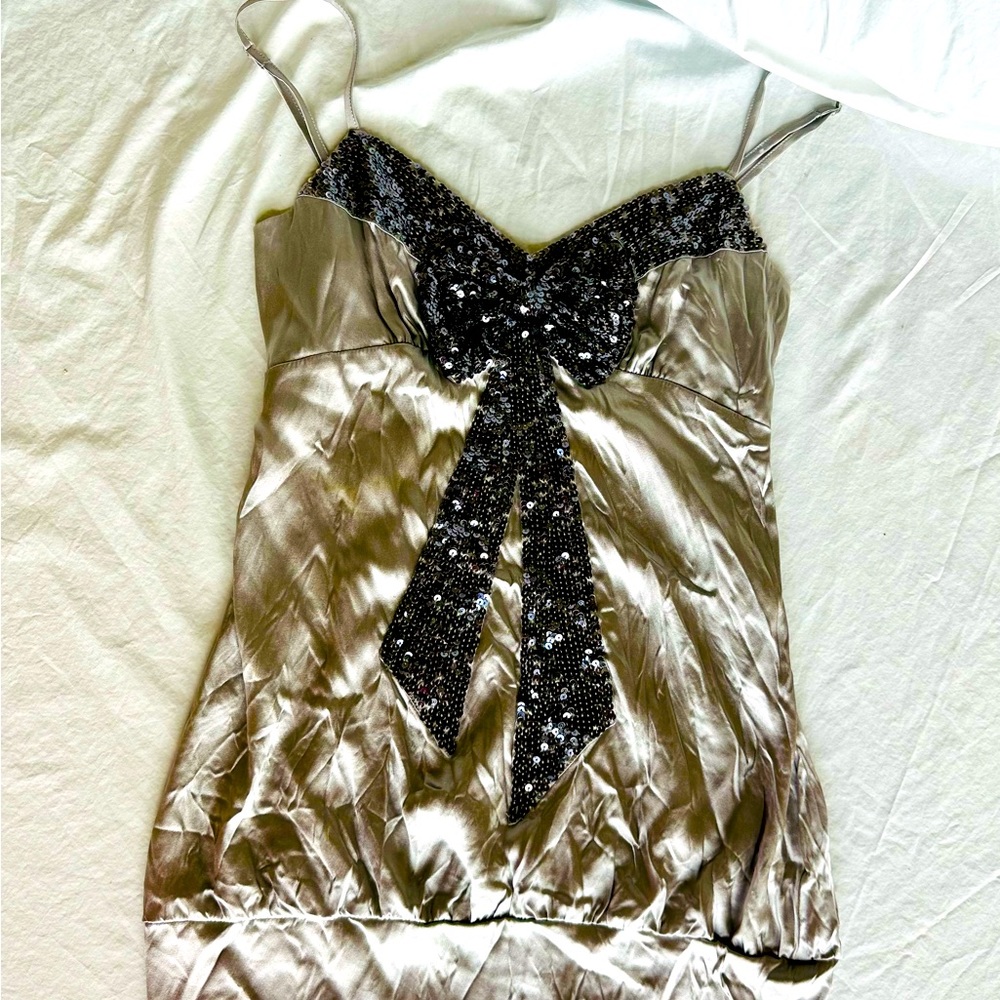 BEBE camisole tank top silk sequin bow